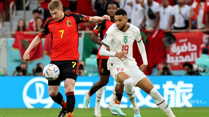 Hasil Piala Dunia 2022 Belgia Vs Maroko: Gol Ziyech Dibatalkan Oleh VAR Dan Babak Pertama Tanpa Gol.